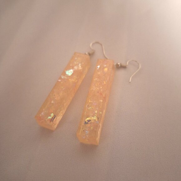 Artisan Handmade Pink Iridescent Resin Rectangle Statement Earrings - Picture 2 of 4